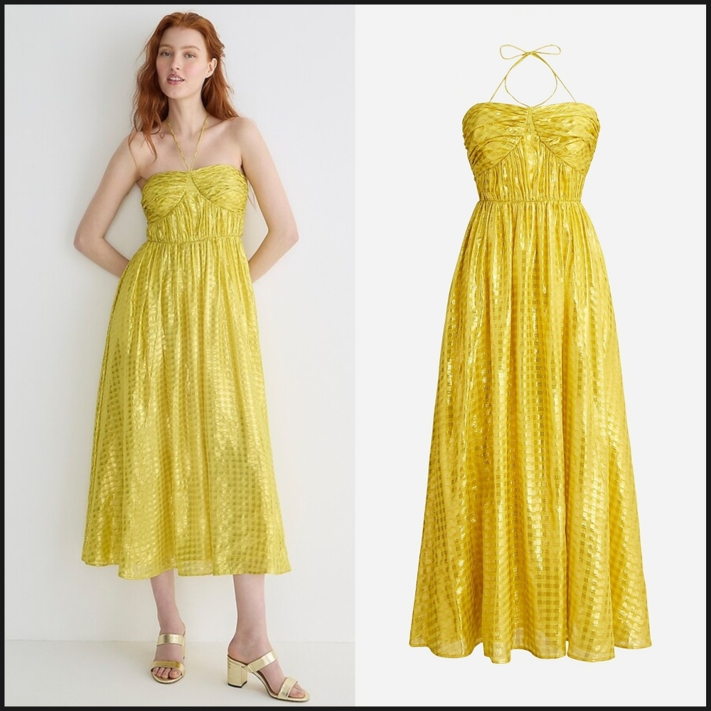 J Crew Limited-edition halter-tie dress in Lurex® metallic threads chiffon